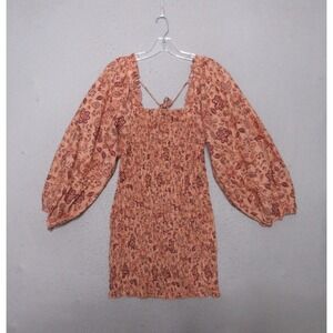 Free People Mini Dress Small Floral Smock it to Me‎ Balloon Sleeve Coquette Boho